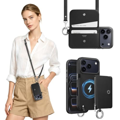 MAGEASY Pouch MagSafe Crossbody Wallet Phone Case for iPhone 18 Pro & 17 Pro, Removable Magnetic Wallet with Strap Adjustable, Shockproof Protection Purse Case, RFID Blocking (Black) - color: Black, size: iPhone 17/18 Pro