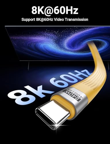 VAFOTON PD 240W Short USB C Cable/USB 4.0 USB C Short Cable/40Gbps Transfer - color: Yellow