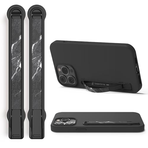 SleekStrip SleekGrip-Premium Ultra Thin Phone Grip Stand,Slim Metal Finger Loop Ring Hand Holder Strap Cell Phone Grips for iPhone 16 Pro Max,17,Android,Case Back - Gunmetal x Black Marble 2PK - color: 2PK [ Gunmetal x Black Marble ]