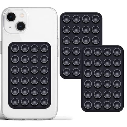 PKYAA Anteel 2 Pack Silicone Suction Phone Case Adhesive Mount, Strong Grip Holder for Selfies and Videos, Hands-Free Sticky Phone Grip for iPhone and Android, 2.17" x 3.15" (Black) - color: Black