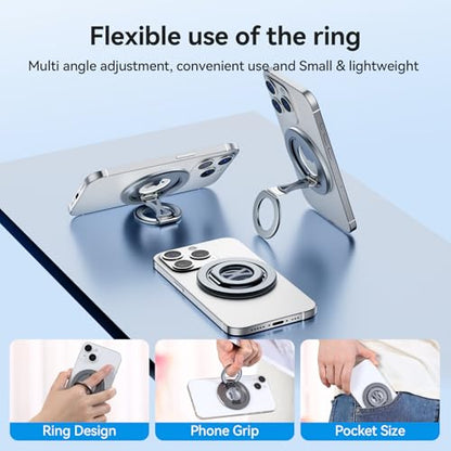Ultra-Light Dual Sided Magnetic Phone Holder Mount, 360 ° Rotation Finger Ring Holder,Foldable Magnetic Cell Phone Grip Stand Removable Phone Kickstand for All Phones MagSafe Accessories