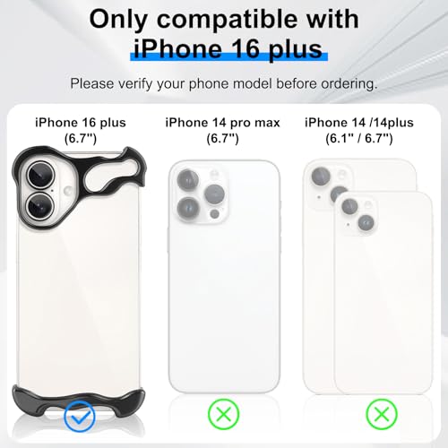 Frameless Phone Case Crafted for iPhone 16 Plus Black - color: Aluminum Black, size: iPhone 16 Plus