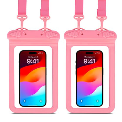 IPX8 Waterproof Phone Pouch Universal Cell Phone Dry Bag Patented Sealed Lock Lanyard Mobile Phone Case for Swimming Surfing Beach for iPhone 17 16 15 Samsung S26 S25 Xiaomi up to 8.9" - color: Pink - 2 Pack