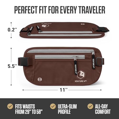 VENTURE 4TH Travel Money Belt, RFID Blocking Passport Holder - Brown - color: Brown