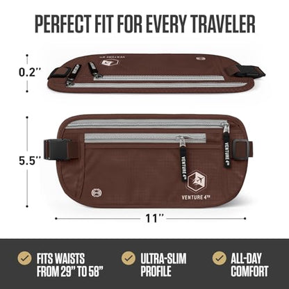 VENTURE 4TH Travel Money Belt, RFID Blocking Passport Holder - Brown - color: Brown