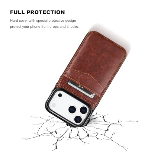 KIHUWEY for iPhone 17 Pro Max Wallet Case Card Holder Kickstand, Brown | Credit Card Slots, PU Leather, Magnetic Clasp, Flip Heavy Duty Protection Cover for Men - color: Brown