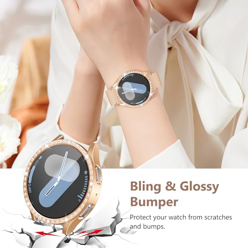10+4 Pack Bling Case for Samsung Galaxy Watch 7 40mm with Tempered Glass Screen Protector, Glitter Diamond Hard PC Scratch Resistant Protective Cover Compatible with Galaxy Watch 7 40mm - size: Watch 7-40mm