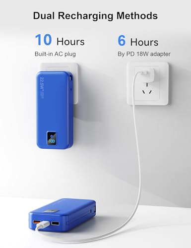 Portable Charger 20000mAh 22.5W w/Built-in Cable & Wall Plug Navy - color: Indigo