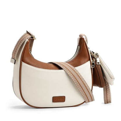 Small Crossbody Bags for Women RFID Vegan Leather Wristlet Phone Mini Purse Shoulder Handbag Wallet Travel Purse - color: N-white&brown