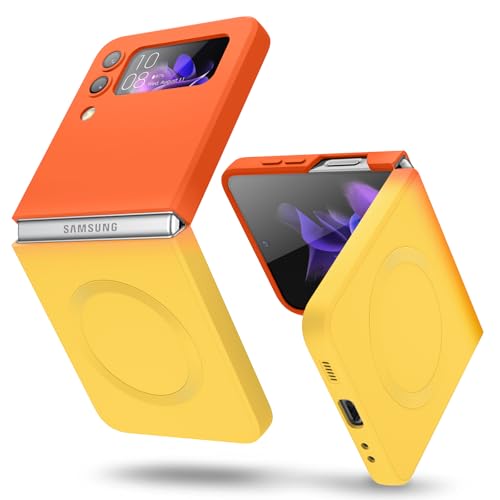 Compatible with Galaxy Z Flip 4 Case, Magnetic Gradient Color | Soft TPU Phone Cover with Camera Lens Protector Cover for Galaxy Z Flip 4 6.7 Inch, Orange to Yellow Gradient(10-7) - color: Orange & Yellow