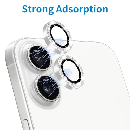 Designed for iPhone 16 and 16 Plus Camera Lens Protector, Bling Glitter Diamond Lens Cover 9H Tempered Glass Camera Cover Anti Scratch Shockproof Screen Protector - color: Silver Glitter