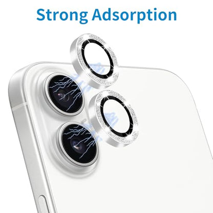 Designed for iPhone 16 and 16 Plus Camera Lens Protector, Bling Glitter Diamond Lens Cover 9H Tempered Glass Camera Cover Anti Scratch Shockproof Screen Protector - color: Silver Glitter