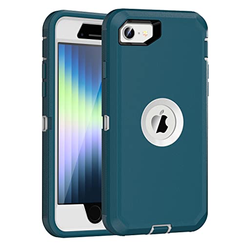 MXX Case Designed for iPhone SE Case 2020/2022 Heavy Duty Protective with Screen Protector [3 Layers] Rugged Rubber Protection Cover & Rotating 360 Degree Belt Clip SE 3rd/2nd Gen (Tuscan Teal/White) - color: Tuscan Teal/White