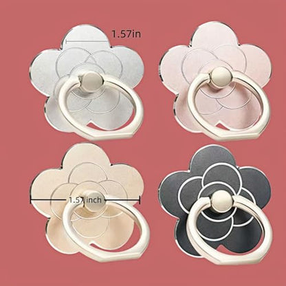 4 Pcs Cell Phone Ring Holder Flower,360 Rotate and 180°Angle Adjustable Metal Finger Ring Socket Grip Kickstand for Smartphones