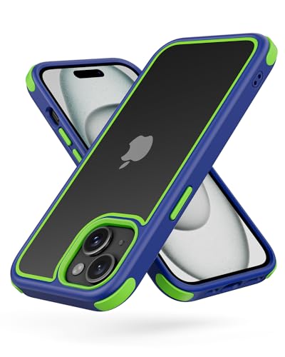 Mobnano Compatible with iPhone 15 Case, with Multicolor Protective Shockproof Bumpers, Crystal Clear Back Not Yellowing Anti-Scratch Hard PC Back & Soft Silicone TPU Frame Cover - Blue/Green - color: Blue/Green, size: iPhone 15