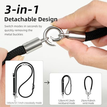 Phone Lanyard, 3 Ways to Wear: Crossbody, Neck and Wrist Strap - color: Black