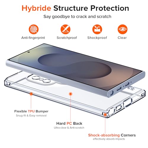 ivoler 3-in-1 Case for Samsung Galaxy S25 Ultra 5G 6.9” with 2 Pack Tempered Glass Screen Protector[Full Coverage], [Military Grade Protection] Slim Phone Bumper Cover Clear [Non-Yellowing]