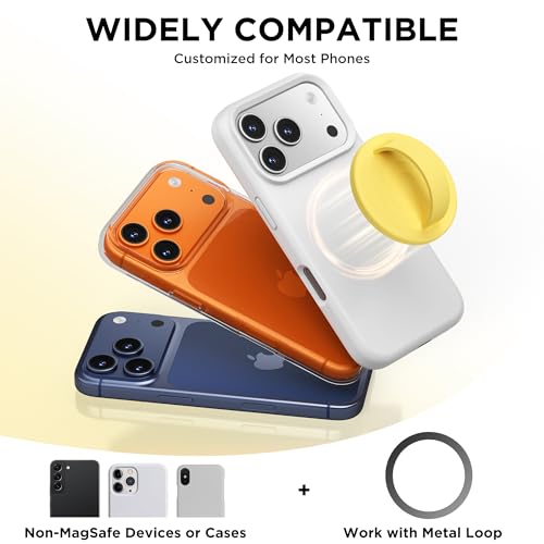 Magnetic Phone Grip Ring, Compatible with MagSafe, Upgraded Liquid Silicone for Secure Comfort, Rotating Finger Loop Ring Grip Holder for iPhone 17/16/15/14/13/12 Pro Max Plus, Yellow - color: Yellow