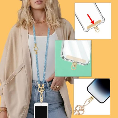 Crystal Phone Strap Crossbody and Wrist Lanyard, Anti Theft Layered & Wrist Strap Cell Phone Neck for Women - color: Blue a