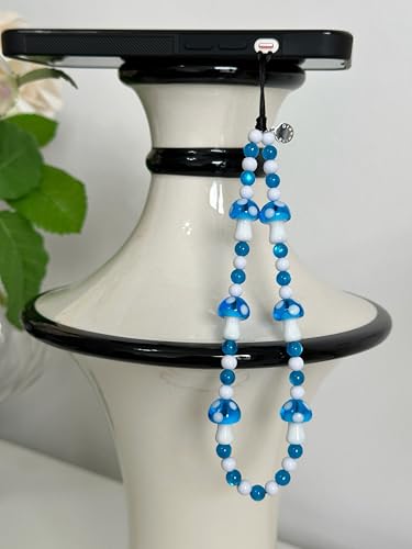 Drawwind Phone Charm Beaded Wristlet Strap Universal Cell Phone Lanyard Cute Bracelet Wrist Strap Beaded Chain String Handmade Accessories for Case Camera Bags (Blue Mushroom) - color: Blue Mushroom