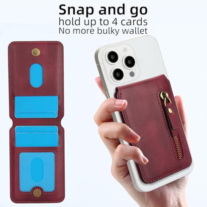 HAII for MagSafe Card Wallet Bag compatible with MagSafe Invisible Ultra-Thin Lightweight Kickstand Magnetic Mobile Wallet Man Woman, 4 Card Slots + 1 Zipper Cash Bag. (Red, Zipper) - color: Red, size: 4 Card Slots + 1 Zipper Cash Bag - Zipper