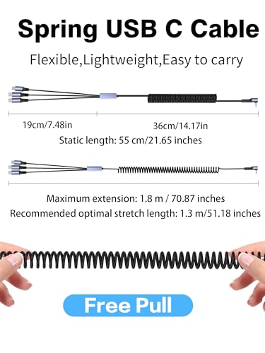 YACSEJAO 66W 90 Degree USB C Retractable Spring Splitter Cable - style: 2 Type C+Mirco USB