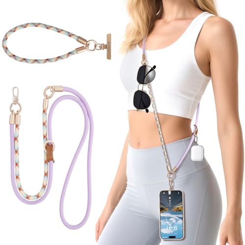 memumi Anti-Theft Phone Lanyard Crossbody for iPhone & Android, 3-in-1 Neck & Wrist Strap, 66 lbs Pull-Tested, Universal Phone Strap for Travel, Concerts & Girls, Lavender Purple - color: Lavender Purple