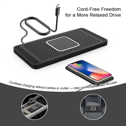 Pad for Caddy Life Cargo, Non-Slip Phone Charging Mat for Center Console Use, Flexible Trim-to-Fit Design, 15W Charging Support
