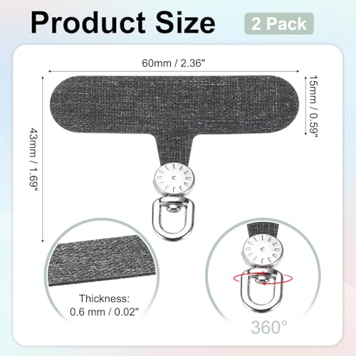uxcell Rotating Phone Lanyard Tab Ultra-Thin No-Adhesive Phone Tether Patch - color: Silver Dial, Gray Patch