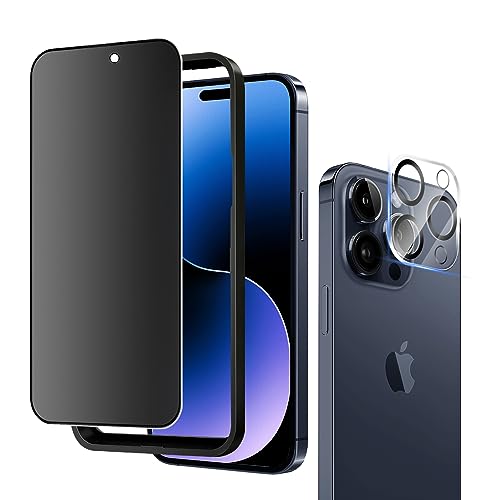 for iPhone 15 Pro Max 6.7" Matte Privacy Screen Protector with Camera Lens Protector Full Coverage Anti-glare Anti-spy Tempered Glass Film Anti-fingerprint Easy Installation - size: iPhone 15 Pro Max 6.7 inch