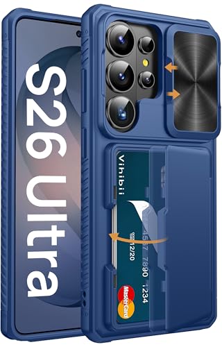 Vihibii for Samsung Galaxy S26 Ultra Case Wallet with Card Holder, Blue | RFID Blocking, Slide Camera Cover, Military-Grade Drop Protection, Rugged Back, Silicone Edge, All-in-one wallet case, Blue - color: Blue