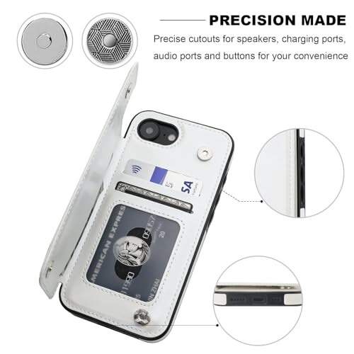 ONETOP for iPhone 17e/16e Wallet Case with Credit Card Holder,White | Kickstand,ID/Cash Holder,Case Wallet with Card Slots,Double Magnetic Clasp,Durable PU Leather Shockproof Cover for Women Men - color: White