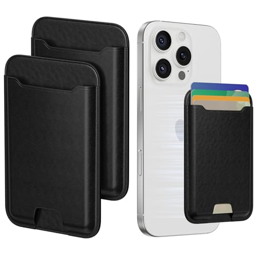 Musotica 2 Packs Phone Card Holder, Leather Phone Wallet Stick on, Stronger Nano Adhesive Credit Card Holder for Back of Phone Case, With RFID Blocking, Fit 4 Cards for iPhone, Samsung, and Android - color: Black
