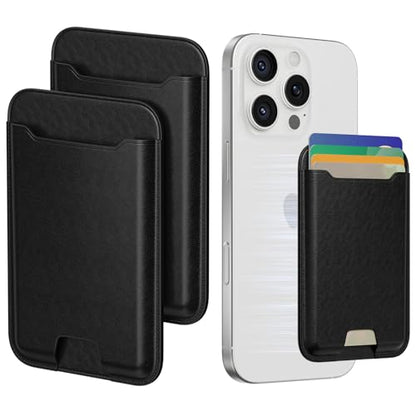 Musotica 2 Packs Phone Card Holder, Leather Phone Wallet Stick on, Stronger Nano Adhesive Credit Card Holder for Back of Phone Case, With RFID Blocking, Fit 4 Cards for iPhone, Samsung, and Android - color: Black