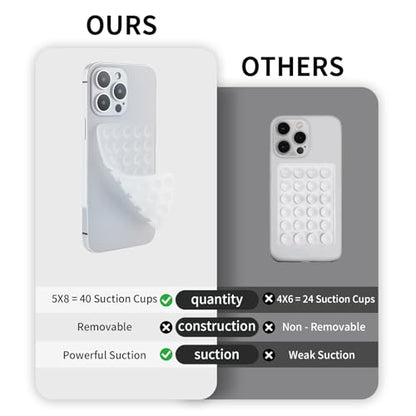 SHENGXIN 2 Pack Silicone Double-Sided Suction Grip – 40 Cups per Side, Strong Hold for iPhone, Galaxy, Pixel, Android – Hands-Free for Selfies & Videos (Clear) - color: Clear
