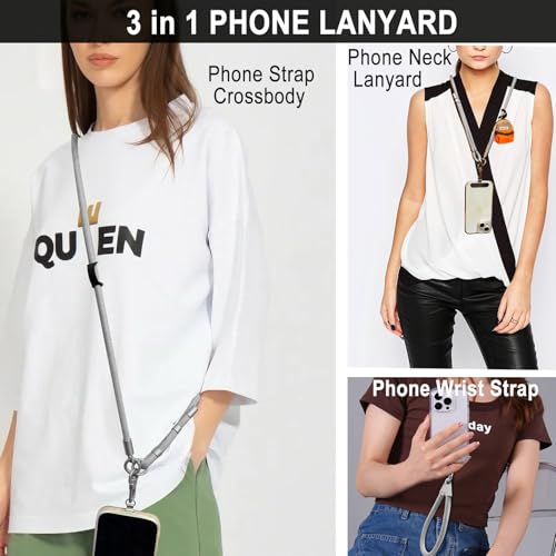 DAOSUN Phone Lanyard CellPhone Strap Crossbody, 3 in 1 Detachable Anti Theft Phone Cross Body Strap - color: Gray-8mm Paracord