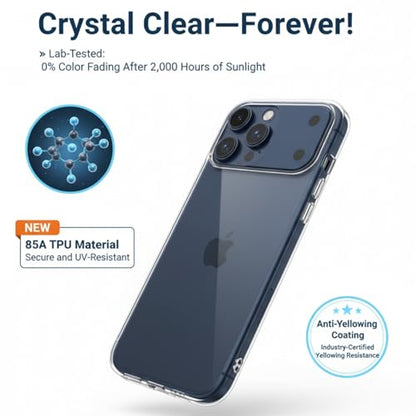 Transparent TPU Phone Case Compatible for iPhone 17 / iPhone 17 Pro, Slim Clear Cover with Anti-Yellowing Material and Raised Camera Bezel (iPhone 17)