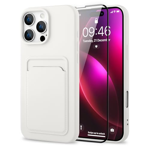 MZELQ Compatible with iPhone 16 Pro Max Case Card Holder -White | Wallet Cover,Camera Protection + Screen Protector Soft Card Slot Phone Case - color: White, size: iPhone 16 Pro Max