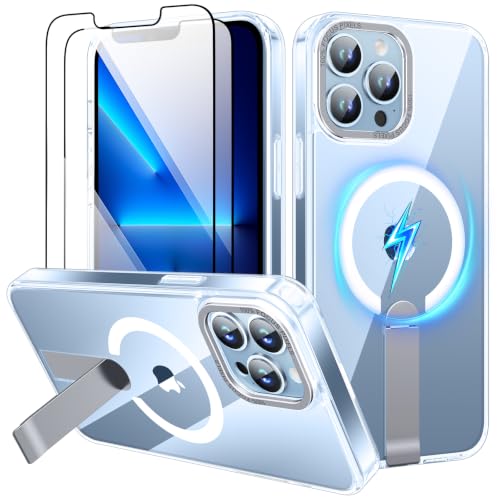 Magnetic for iPhone 12 Pro Max Phone Case/13 Pro Max Phone Case with Screen Protector[2 Packs], Compatible with MagSafe, Invisible Stand, Slim & Clear Case for iPhone 13 Pro Max, Clear - color: Clear, size: iPhone 12/13 Pro Max 6.7"