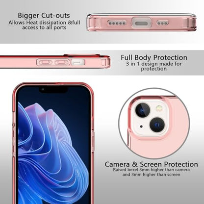 Phone Case for iPhone 14 Clear, [Crystal Clear][Non-Yellowing] Slim Shockproof Reinforced Drop Protective Flexible TPU Back Cover Phone Case for iPhone 14 Protective Case(Pink) - color: Pink
