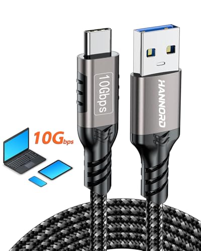 USB-C Cable 10Gbps,6.6Ft 1-Pack,USB3.2 Gen2 Data Sync Transfer,60W 20V 3A Fast Charger,Nylon-Braided,Aluminum Plugs USB-AtoC Cord for Samsung Galaxy S24/S23,Android Auto,iPhone 15/15Pro/16/16Pro - size: 6.6FT