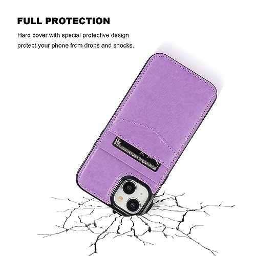 KIHUWEY for iPhone 15 Plus Wallet Case Card Holder Kickstand, Purple | Credit Card Slots, PU Leather, Magnetic Clasp, Flip Heavy Duty Protection Cover for Men and Women - color: Purple