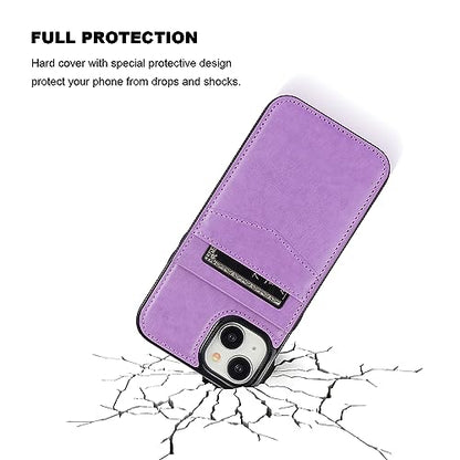 KIHUWEY for iPhone 15 Plus Wallet Case Card Holder Kickstand, Purple | Credit Card Slots, PU Leather, Magnetic Clasp, Flip Heavy Duty Protection Cover for Men and Women - color: Purple