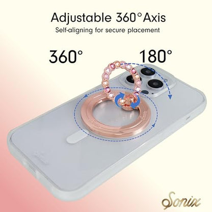 Sonix Magnetic Phone Grip and Phone Ring Holder - Compatible with MagSafe - Rotatable Kickstand and Phone Holder for iPhone 16, 15, 14, 13, 12 Series - Rose Gold/Multi Rhinestone - color: Rose Gold / Multi Rhinestone