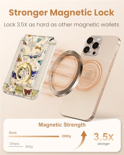 Shorogyt Compatible with Magsafe Wallet with Grip, Butterfly Floral - color: Butterfly Floral