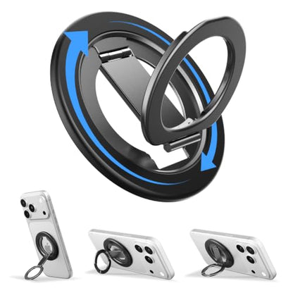 Double Sided Magnetic Kickstand,360°Rotation Cell Phone Grip Stand Finger Ring for iPhone 17 Pro Max 16 15 14 13 12 MagSafe Accessories,Fit Magnetic Car Mount, Black - color: Black
