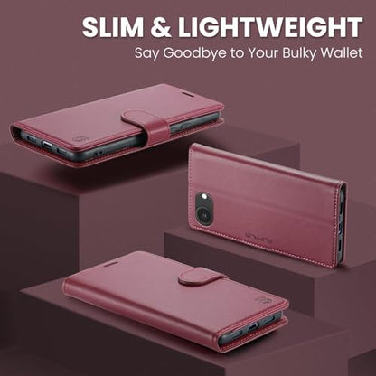 FLIPALM Card Holder Wallet Case for iphone 17e, Red | Card Holder, RFID Blocking, PU Leather Folio Flip, Kickstand, Protective Shockproof Cover - color: Red