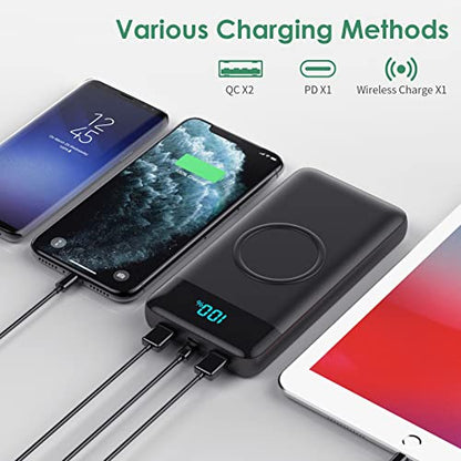 Wireless Portable Charger 30,800mAh with Built-in Cables,15W Wireless Charging 25W PD QC4.0 Fast Charging USB-C Power Bank,Travel Essentials External Battery Pack for iPhone 17/16/15/14,Galaxy,Android - color: Black