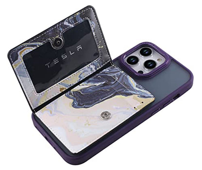 Credit ID Card Holder for Back of Phone Leather Phone Wallet Stick On with Stand Flip Waterproof Leather Adhesive Wallet for Most Cellphones (Marble Yellow) - color: Marble Yellow
