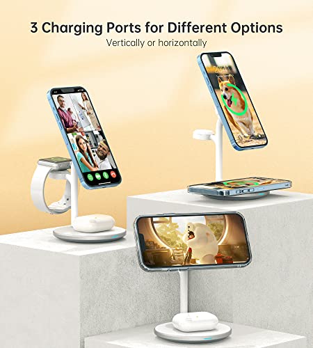 3 in 1 Magnetic Wireless Charging Station for Apple Devices,15W for Magsafe - color: White
